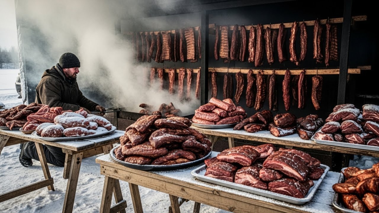 Smoking 1000kg of meat to feed the family through the long winter