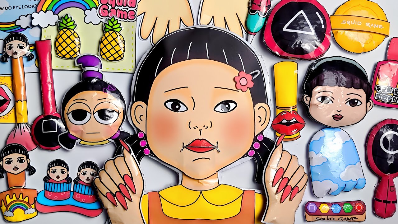 [🐙Paper diy🐙] SQUID GAME: SQUID GAME DOLL Blind Bag! | DIY Skincare + Makeup + Outfits + Nails 💄✨
