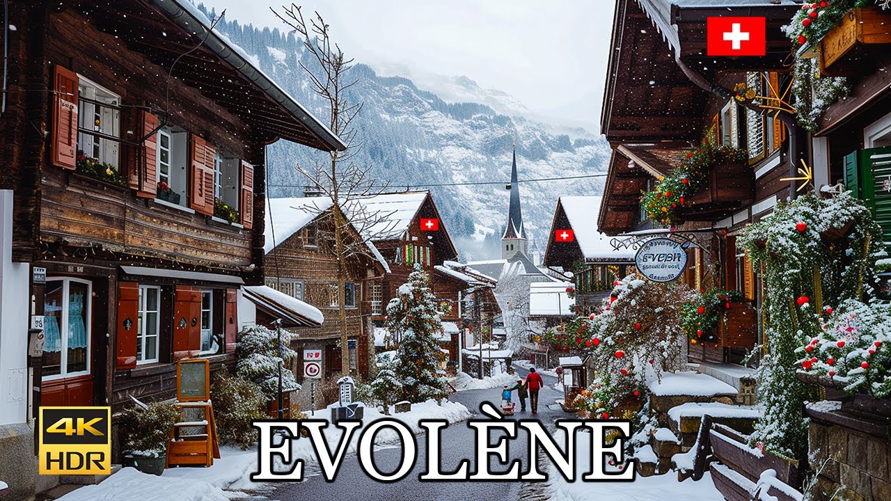 EVOLÈNE 🇨🇭🎄❄️A Beautiful Cold Winter Walk in The Val d'Hérens Valley in Valais in Switzerland 4K🎄❄️