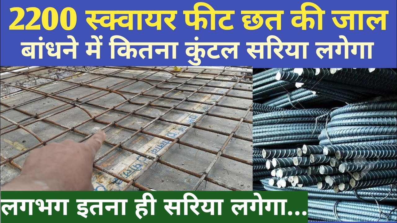 2200 square feet chhat me kitna sariya lagega, steel required for 2200 sq ft slab