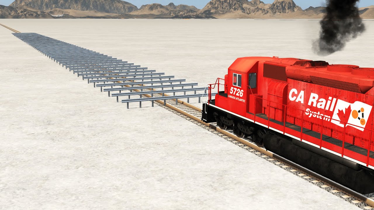 Trains vs Numerous Guardrails – BeamNG.Drive