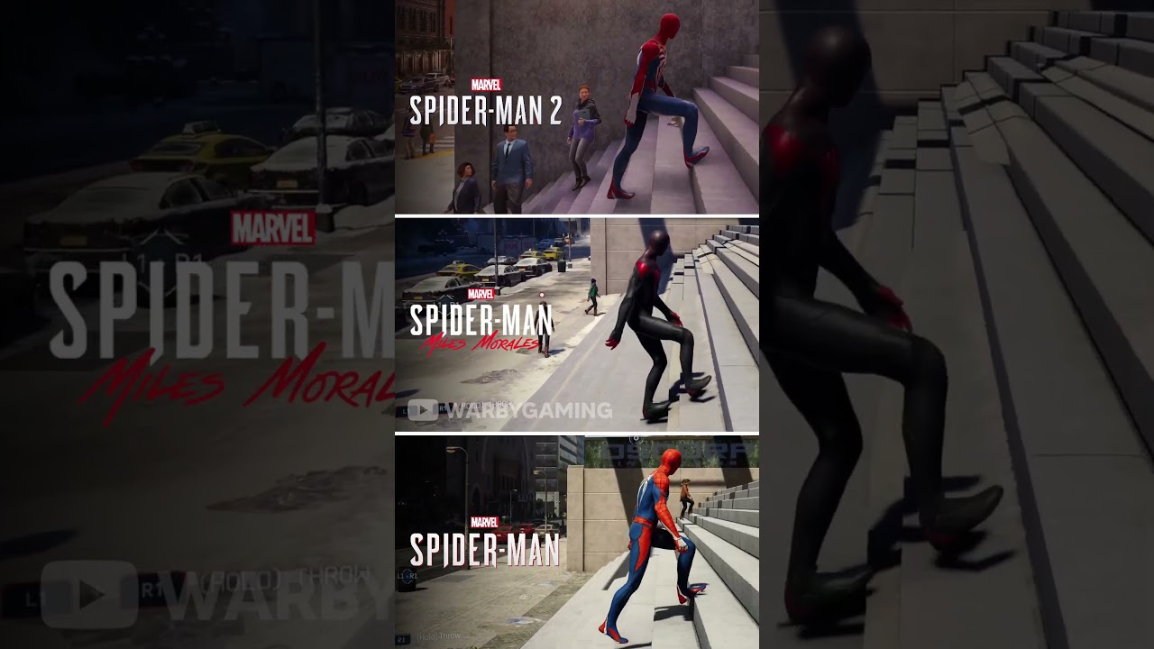 Spider-Man 2 vs Miles Morals vs Spider-Man | Stairs Physics