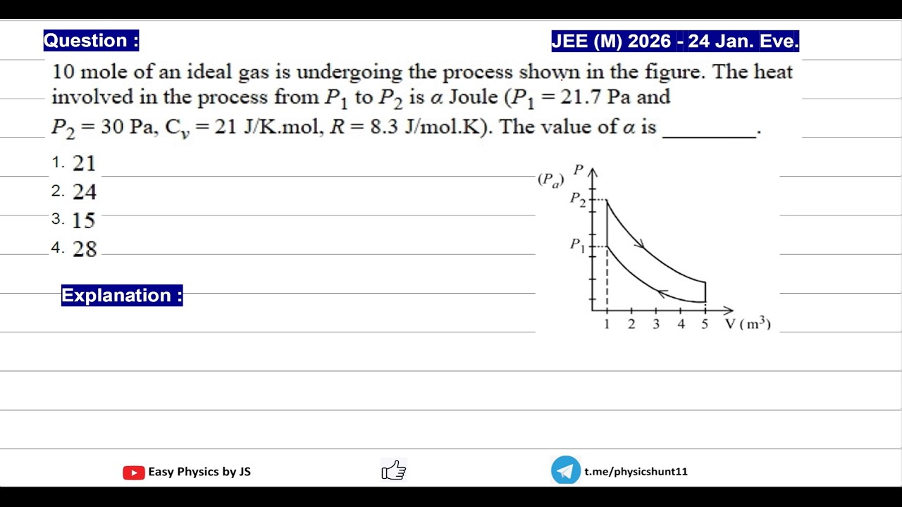 Heat Involved in Isochoric Process | PYQ | JEE(M) 2026 (24 Jan Eve.)
