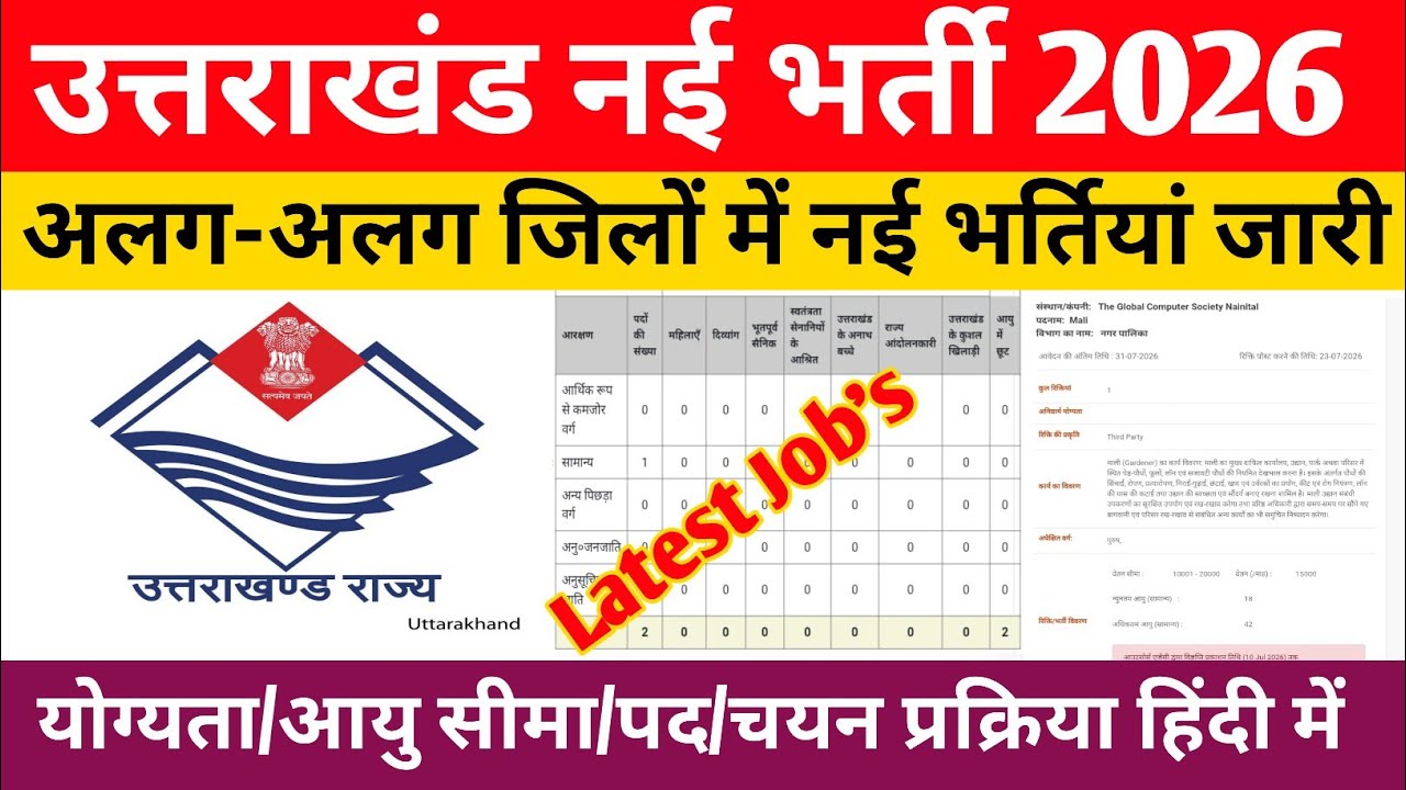 उत्तराखंड नई भर्ती 2026 ||अलग-अलग जिलों के अंतर्गत नई भर्तियां