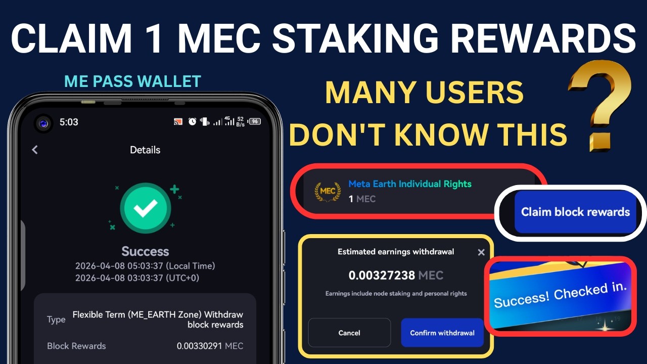 ME Pass Wallet update: How to Claim/Withdraw 1 MEC Staking Blocks (Many Users Miss This) 