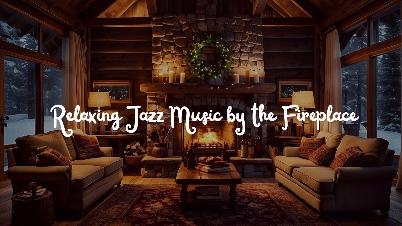 Relaxing Jazz Music by the Fireplace | Cozy Winter Cabin Night