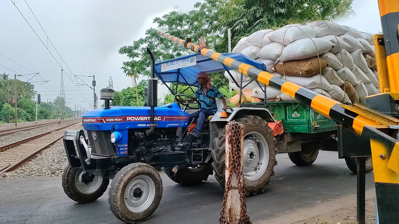 Dangerous Situation Big tractor passing Railgate : Furious Speedy Trains Honking Moving On Railroad