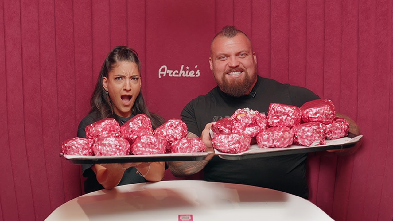 13,000 CALORIE BURGER EATING CONTEST AGAINST WORLDS STRONGEST MAN @eddiehallwsm | @LeahShutkever