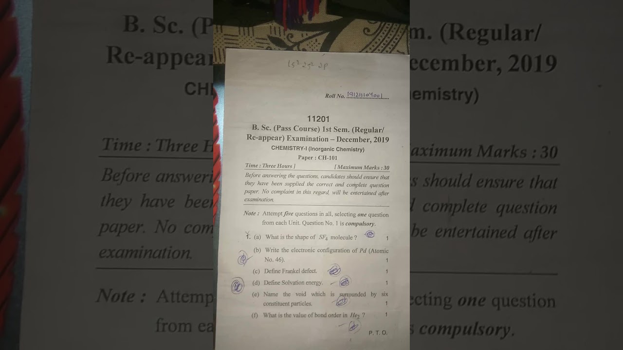 IGU mirpur (Inorganic chemistry paper)1st semester dec-2019