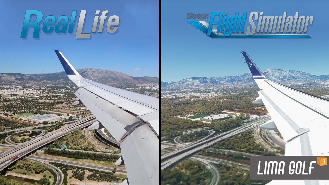 MS Flight Simulator 2020 vs Real Life | Landing to Athens, Greece (LGAV) Rwy 03L | Wing view [HD]