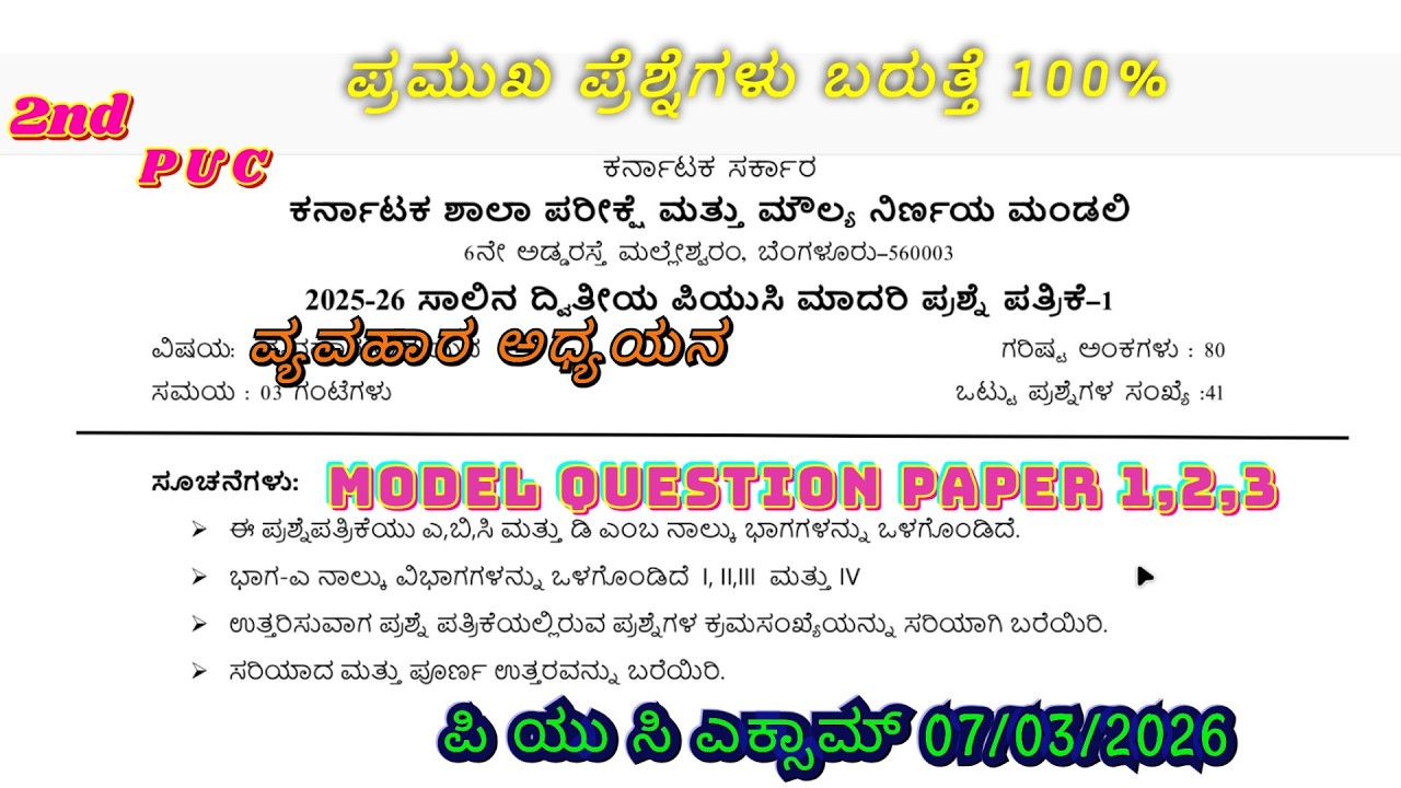 Business studies (ವ್ಯವಹಾರ ಅಧ್ಯಯನ)|model question paper |