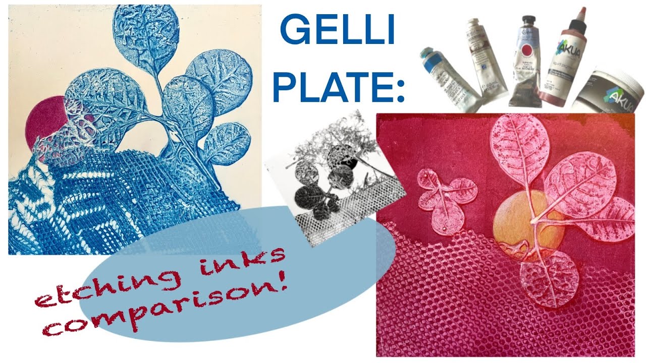 GELLI PLATE: comparison of different Etching Inks! No music and some real time and lots of close ups