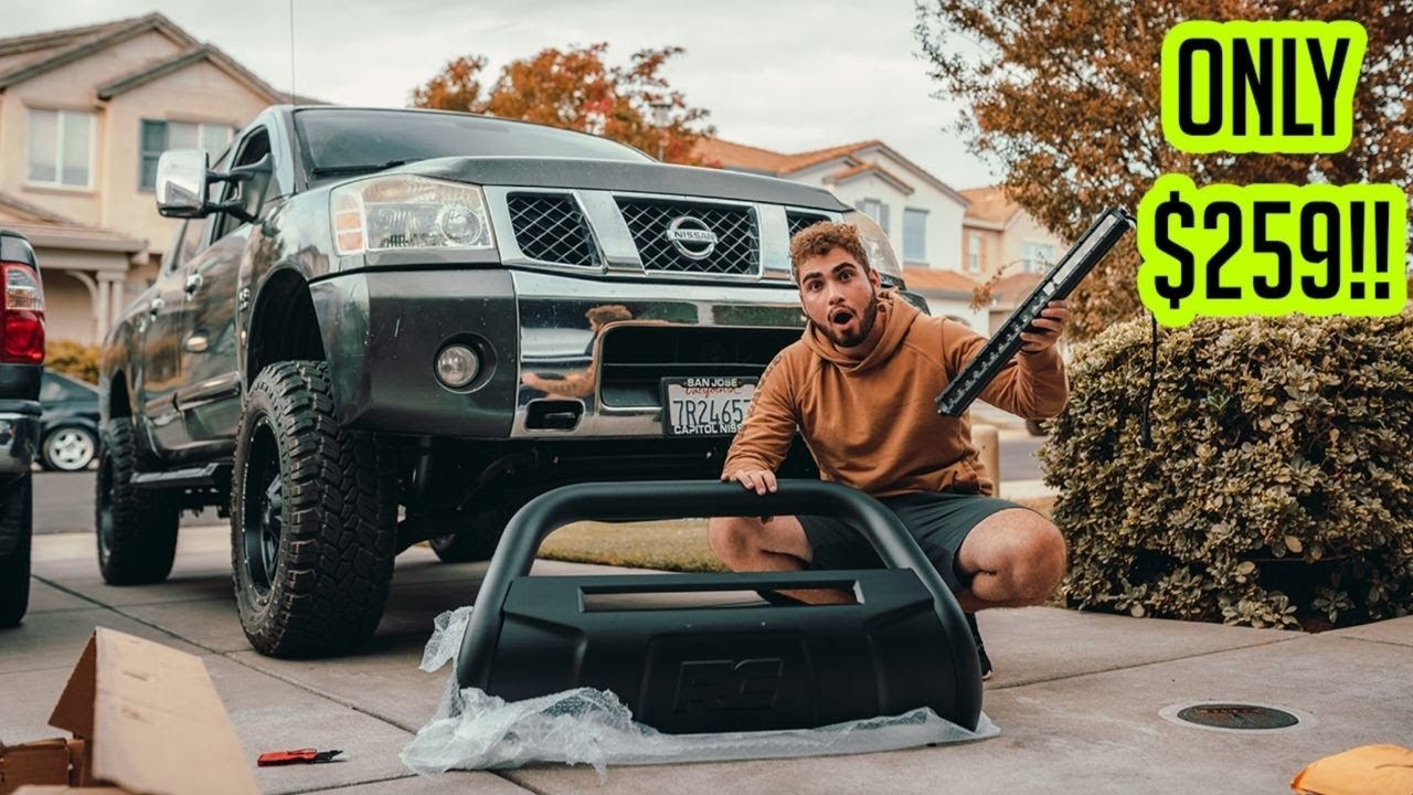 INSTALLING THE ROUGH COUNTRY BULL BAR ON A Nissan Titan WITH LED LIGHTS!