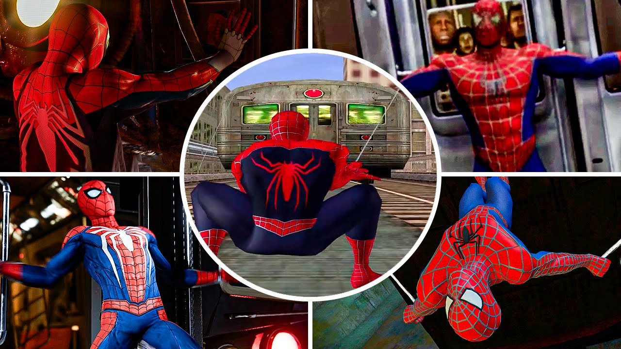 Evolution of Spider-Man Trying to Stop Train in Games (2004 - 2023)