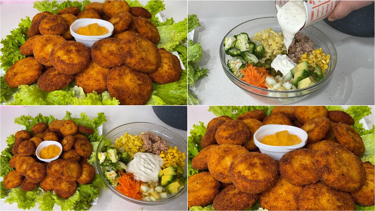 غير ب نصف كيلو صدر دجاج حضرت اكثر من 30 حبة من نوكيتس😍 رافقتها مع سلطة بصوص الياغورت