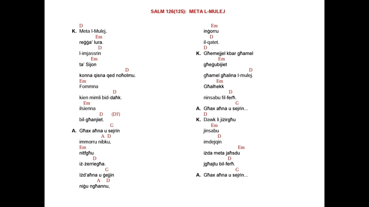Meta l-Mulej (Quando il Signore) - Kant Mixja Neokatekumenali