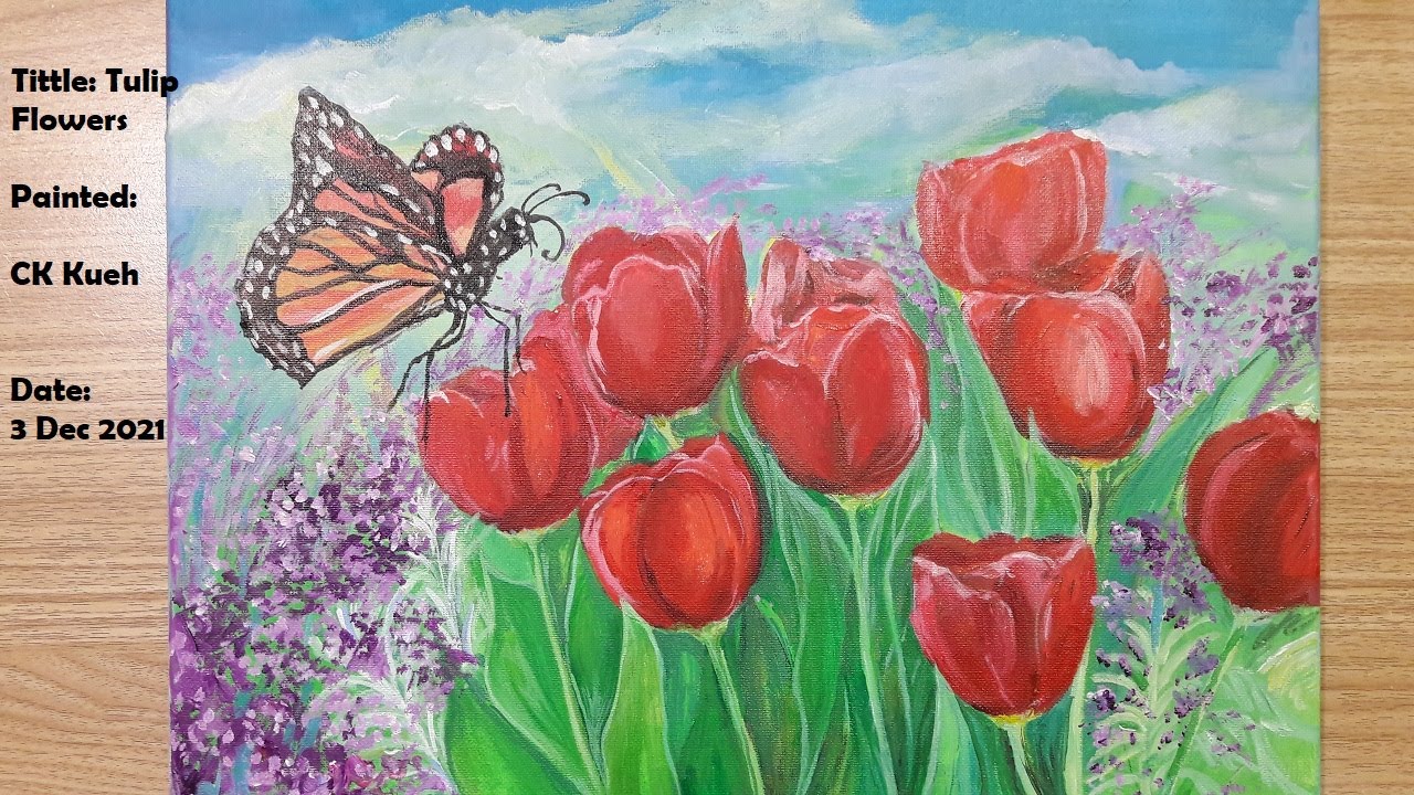 Beautiful Acrylic Painting Of Tulip | Red Tulip In Acrylic Painting By CK