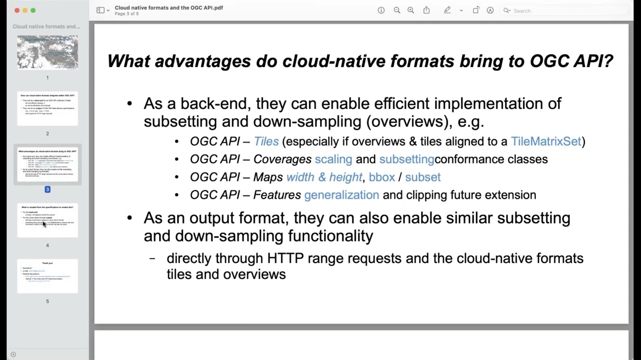 Cloud Native Formats and the OGC API