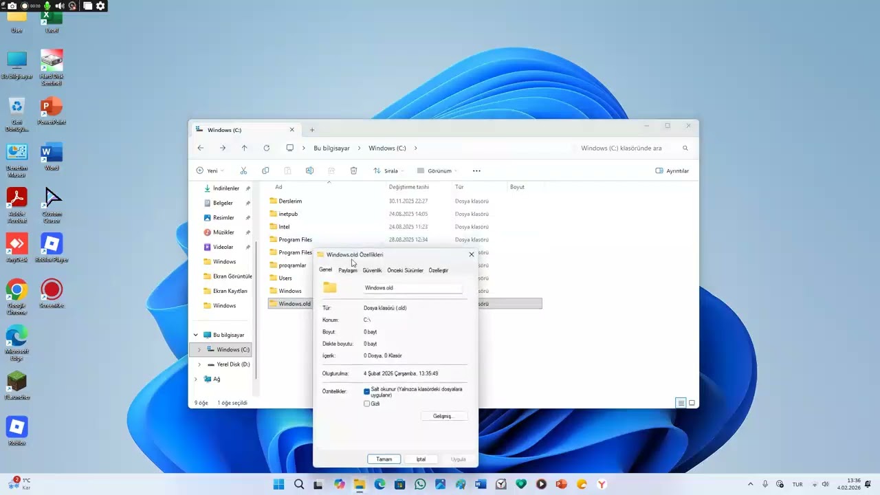 Windows.old Klasörünü Kalıcı Olarak Nasıl Silinir?
