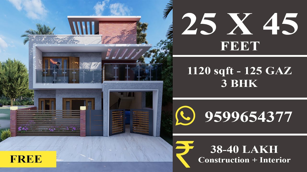 25 x 45 feet, 1100 Sqft Modern House Plan & Interior Design, with Pool & Terrace Garden