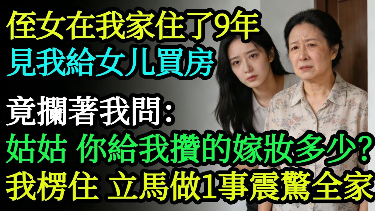 侄女在我家一住就是9年，見我全款給親閨女買下婚房，竟攔著我問：姑姑，你給我攢的嫁粧有多少？我當場楞住，立馬做1事震驚全家