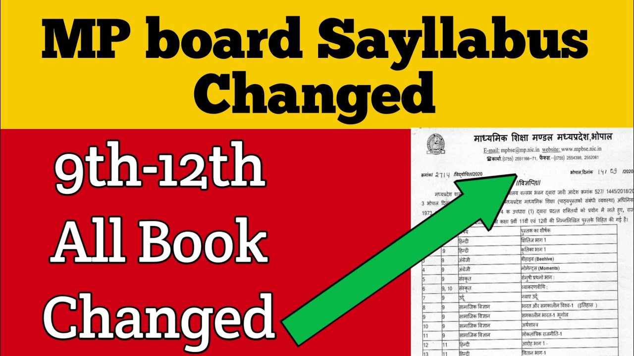BIG NEWS- MP board Sayllabus Change 2020-21 | 9th-12th All Book Changed |