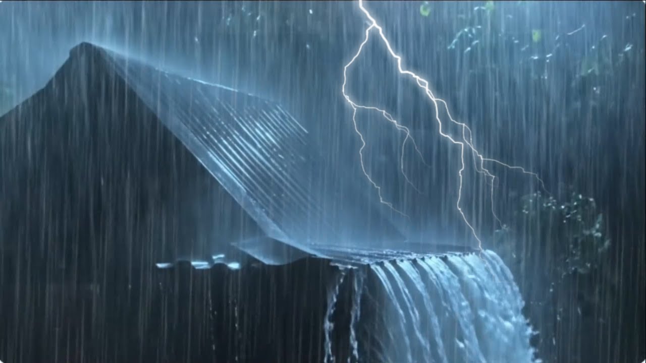 Heavy Roof Rain at Night 🌧️ Gentle Thunder Ambience for Deep Sleep  1 Hour