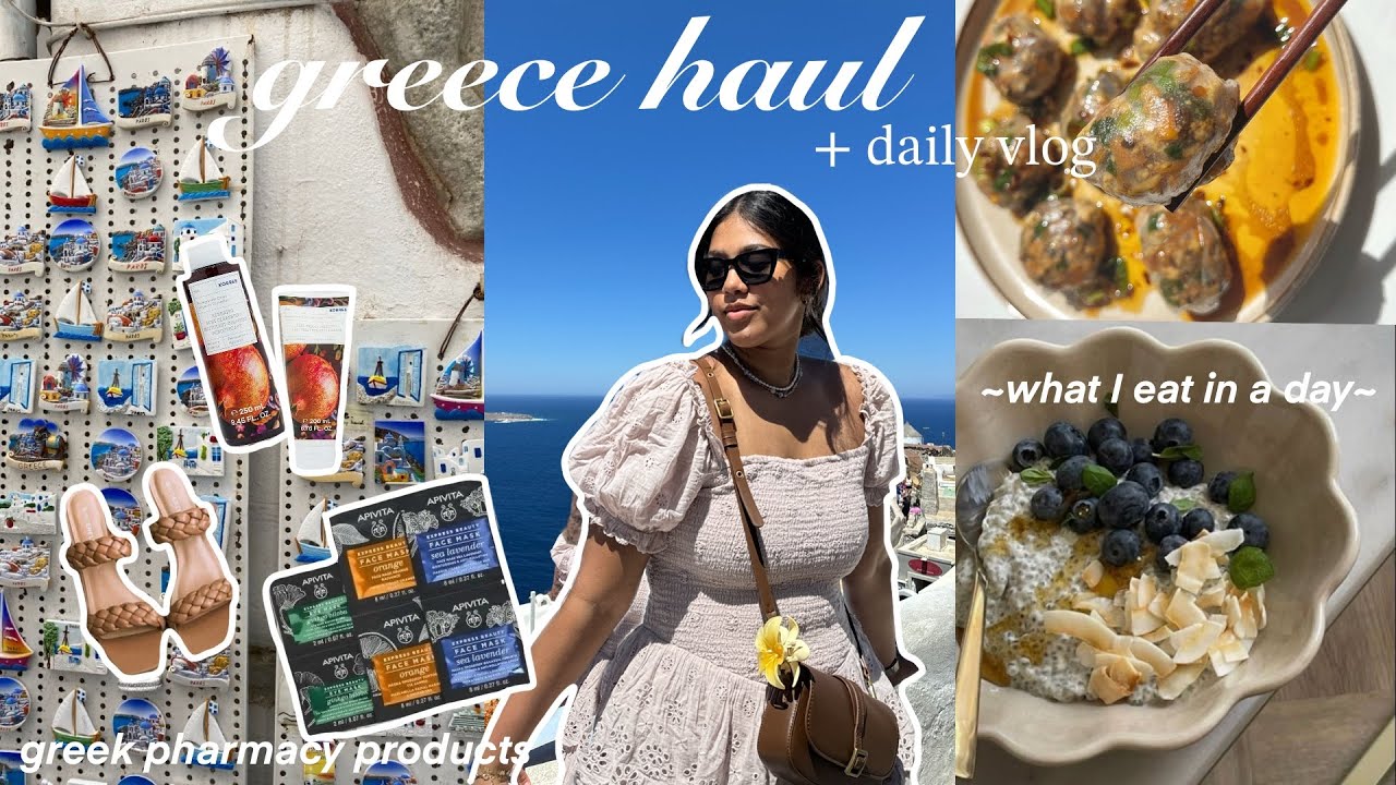 WHAT I BOUGHT IN GREECE! 🧿🐋✨ santorini haul, what I eat in a day, daily vlog, greek pharmacy & more