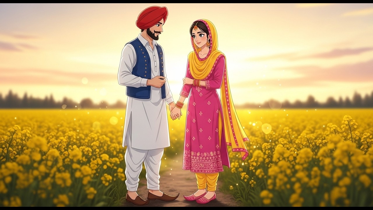 Raat di chaandni ❤️ | Romantic Punjabi Love Song | Cute Gabru Jatti Love Story | Punjabi Anime Vibes