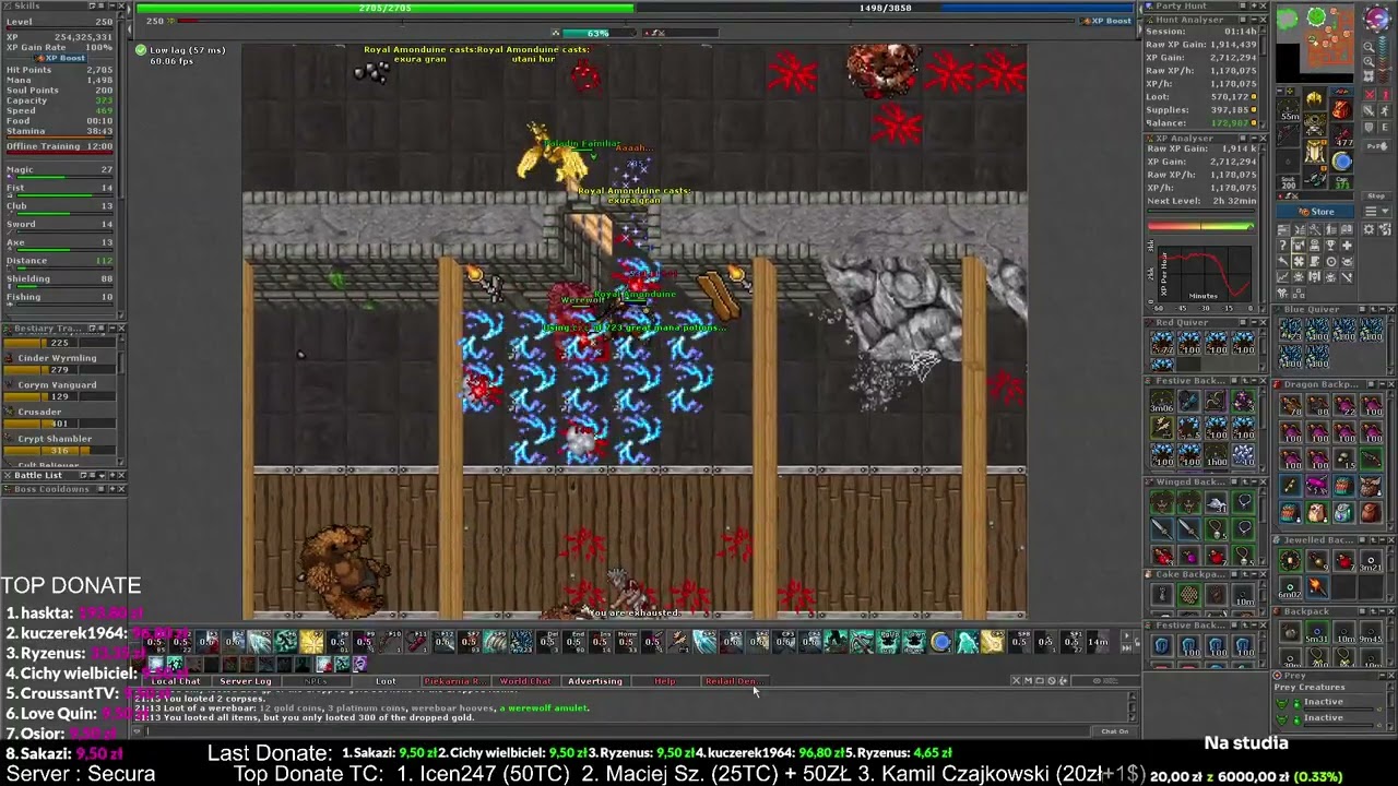 POWR&Oacute;T NA GRIMVALE PO 200LVL! ILE ZAROBIŁEM? - #tibia paladin hunt!