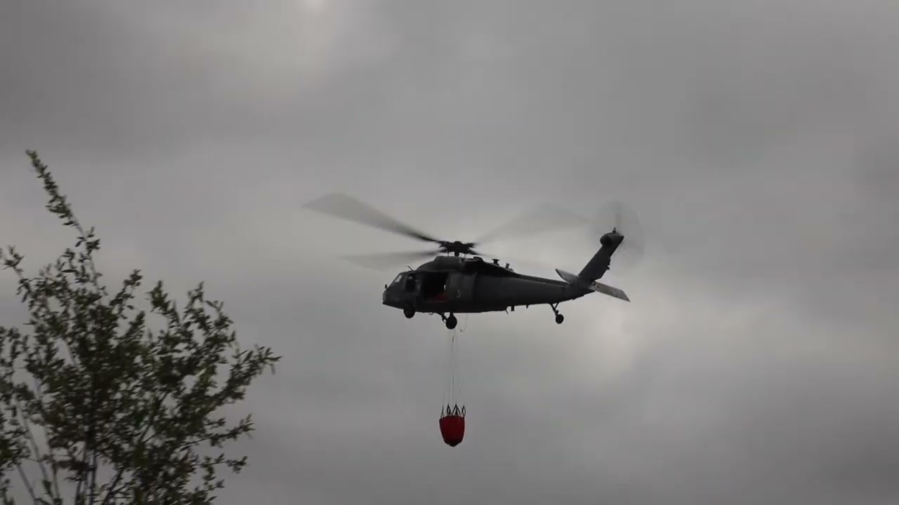 US Navy MH-60S Knighthawk helicopters train firefighting operations