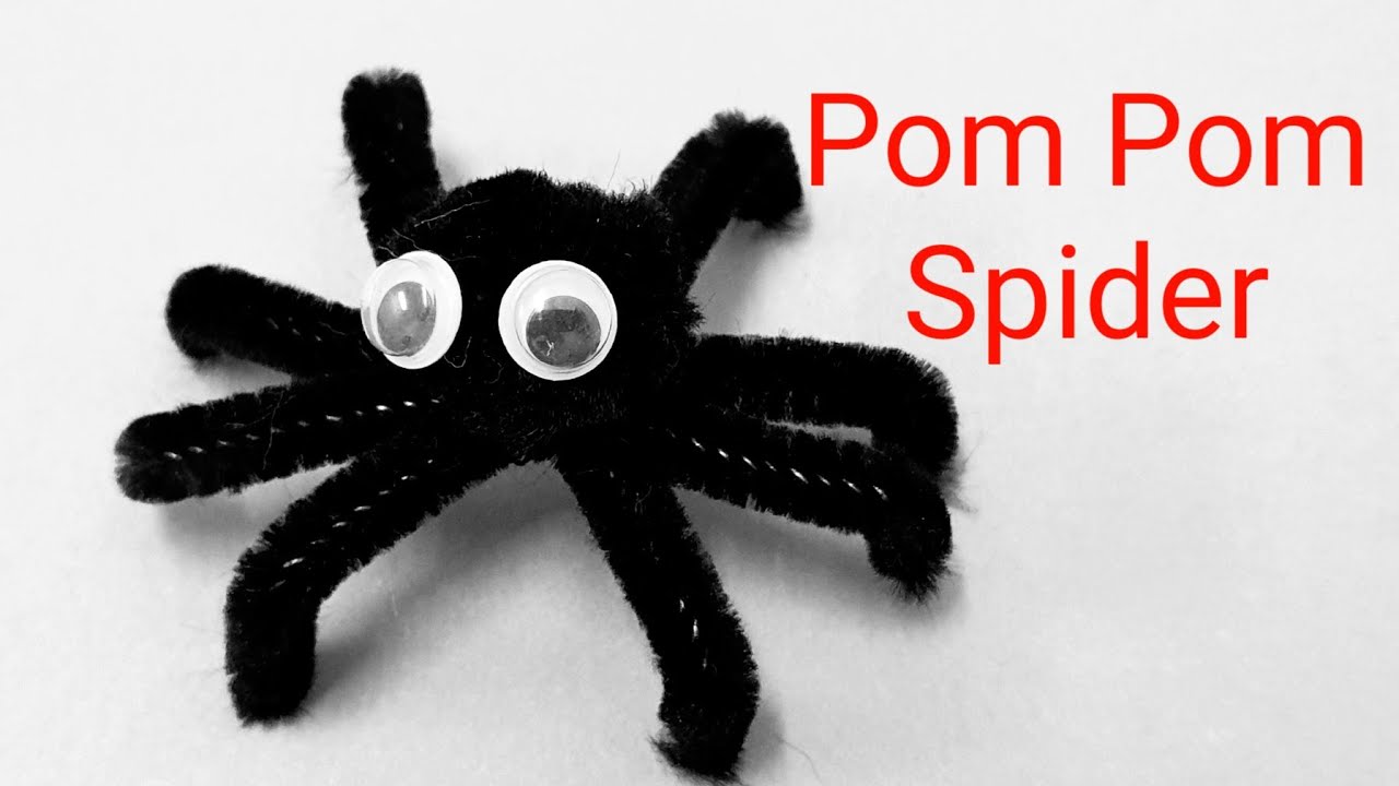 Pom Pom spider diy,halloween crafts for kids