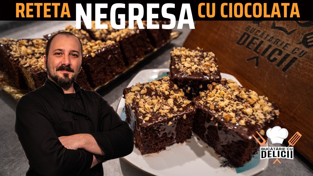 Reteta negresa pufoasa si simpla.  Negresa cu ciocolata si nuca.