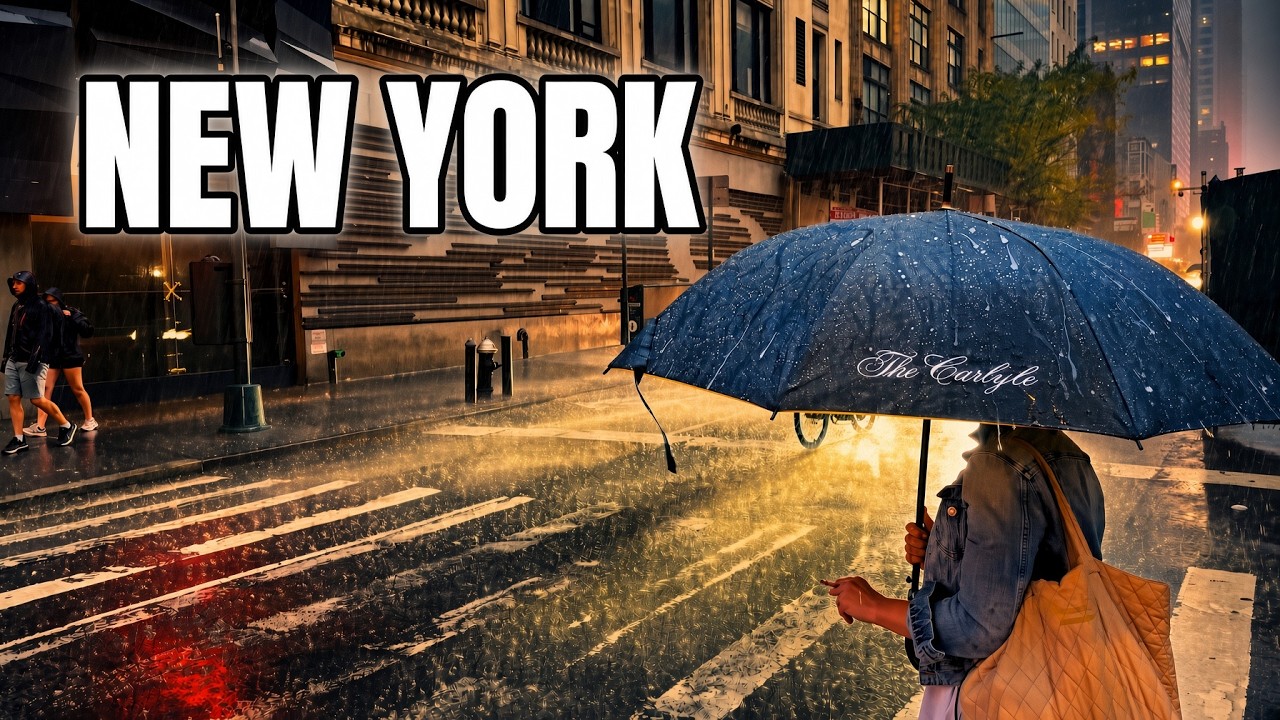 New York City Heavy Rain & Thunderstorm Walk 4K NYC Severe Thunderstorm Manhattan Flash Flooding
