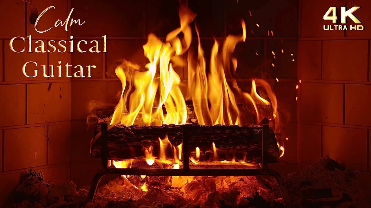Calm Classical Guitar Fireplace 🔥 Ambience to Melt Stress Away (No Ads Mid-Roll)