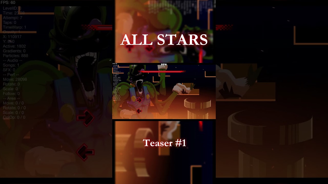 ALL STARS in Geometry Dash Teaser 1  #fnfmariomadness #fnf #geometrydash #mario #animation