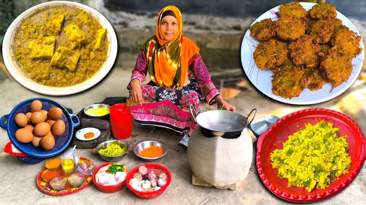সরিষা খেত থেকে সরিষা ফুল তুলে এনে বড়া বানালাম, সাথে ডিমের ভাপা দিয়ে ডাল চরচরি।