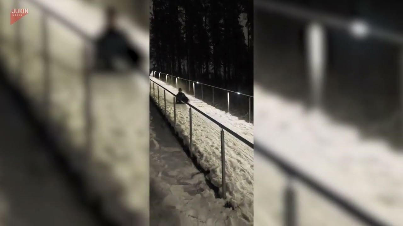 Sled Rider Hits Jump Too Hard and Crashes - 1792872