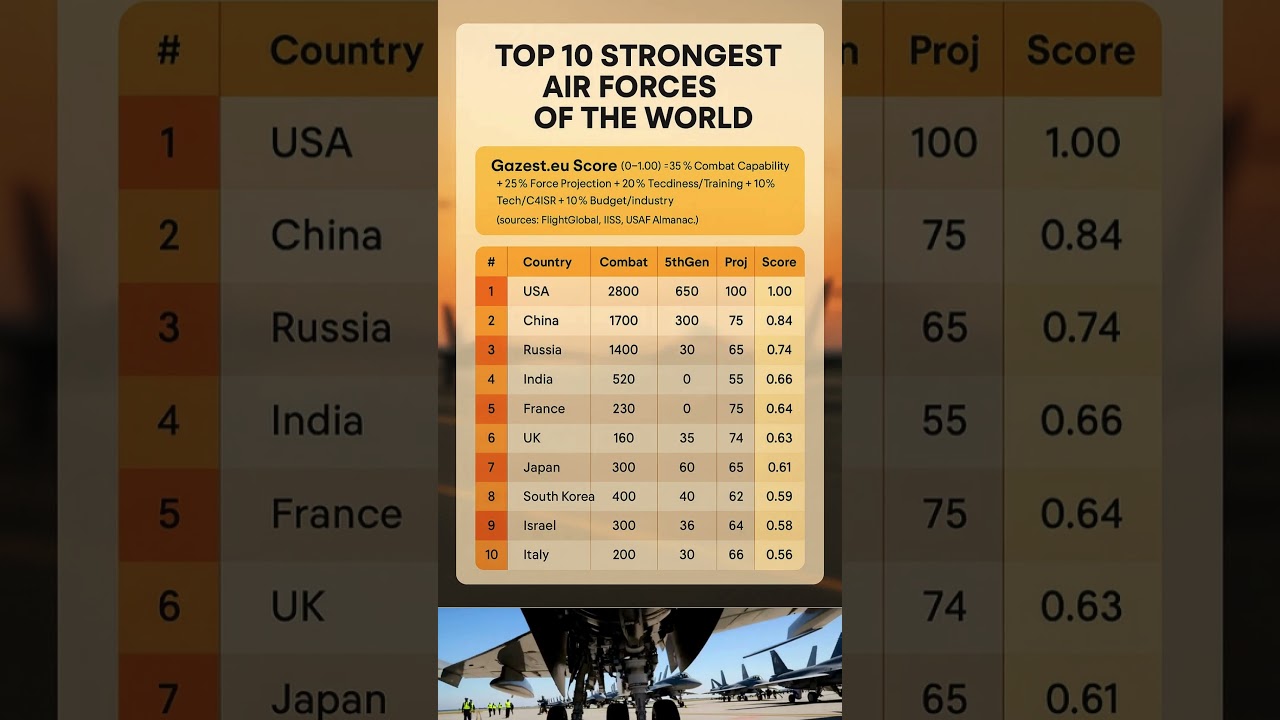 Top 10 Strongest Air Forces of the World 2025&ndash;26 |  Global Airpower Ranking