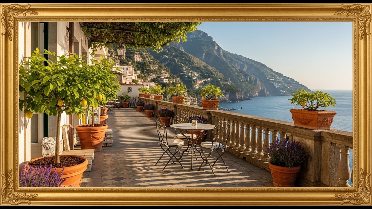 Amalfi Coast Lemon Terrace | Samsung Frame TV Art | 4K Italian Riviera Summer Decor