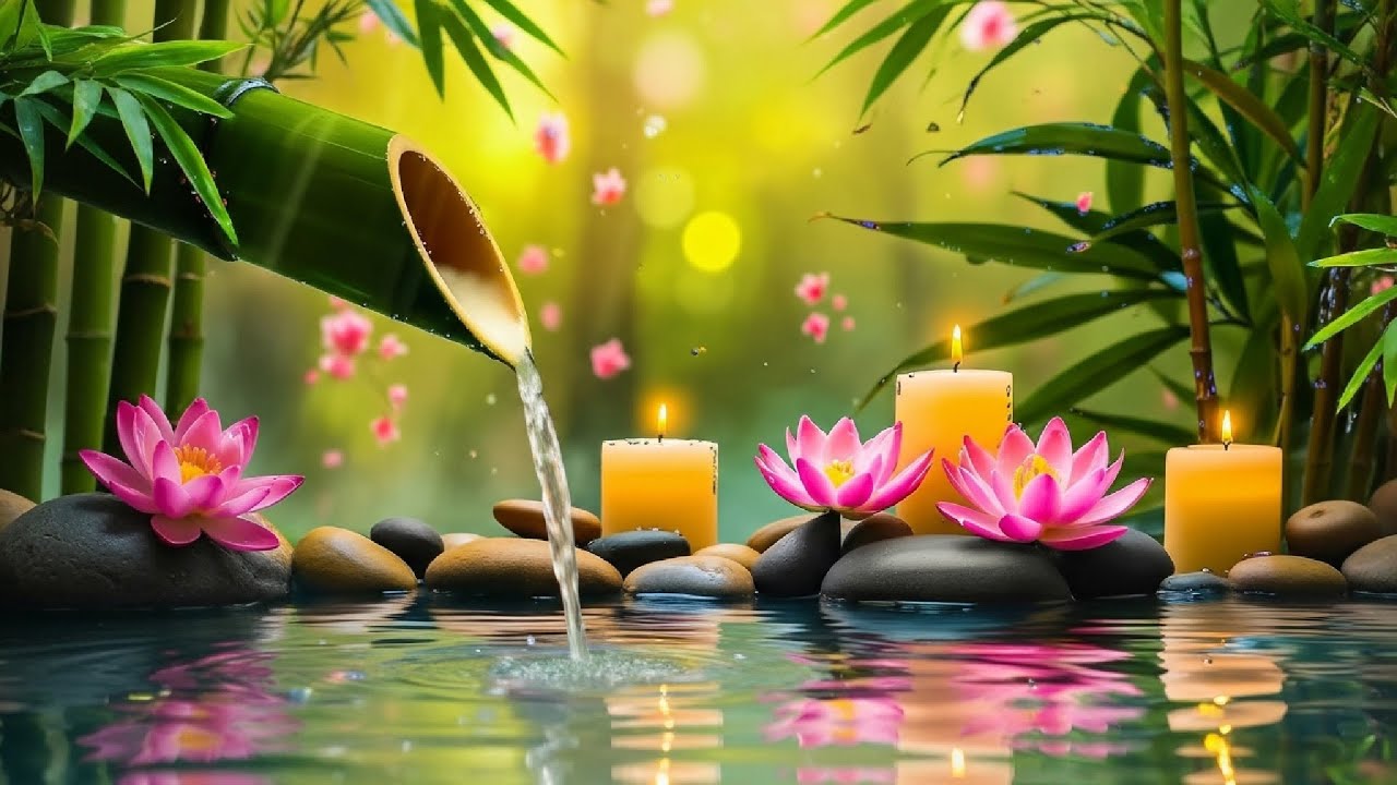 Zen Bamboo Water 🌿 Relaxing Spa Music with Lotus & Candles