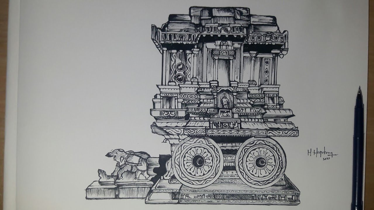 Stone chariot pen drawing| pen drawing | Magesh Arts