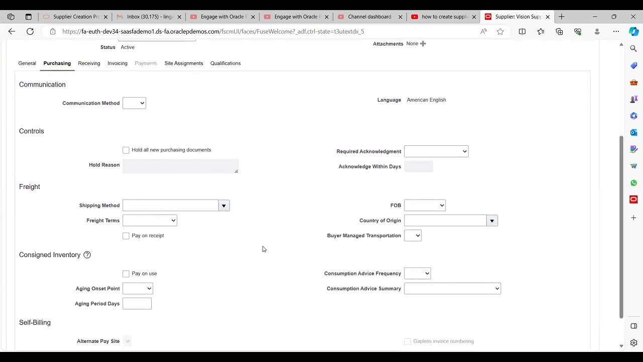 создать поставщиков в Oracle Fusion