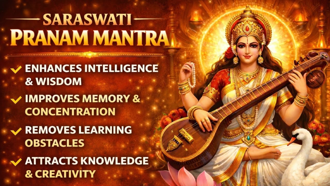 SARASWATI PRANAM SHLOK | Goddess Saraswati Blessings for Wisdom, Music & Success 🎶📚