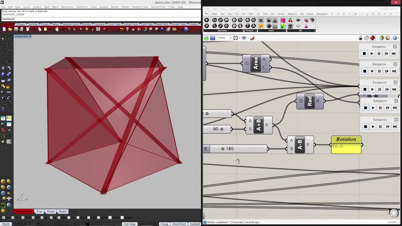 4 Strut Tensegrity Structure with Kangaroo Membrane | Rhino - Grasshopper