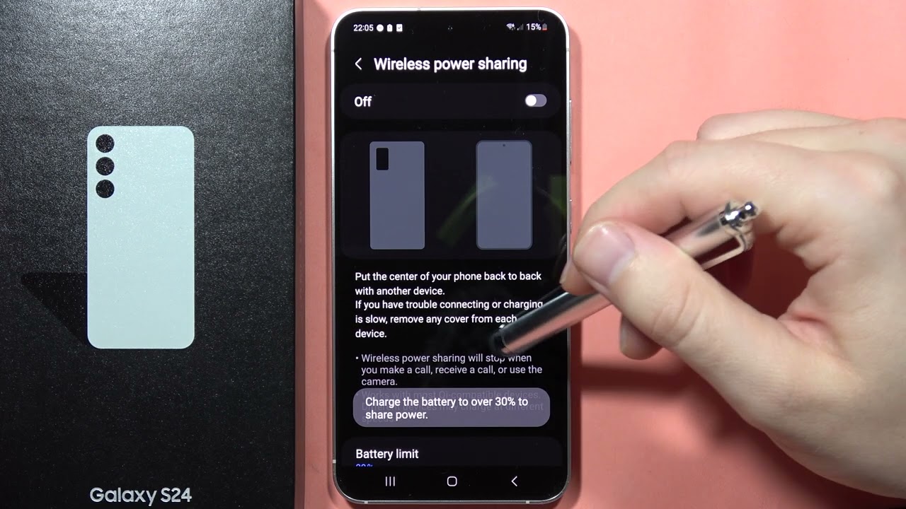 Как заряжать другие устройства с помощью Samsung Galaxy S24 / S24+?