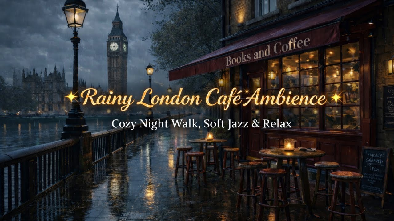 Rainy London Walk & Café Ambience 🌧️ | Cozy Night, Warm Lights, Jazz