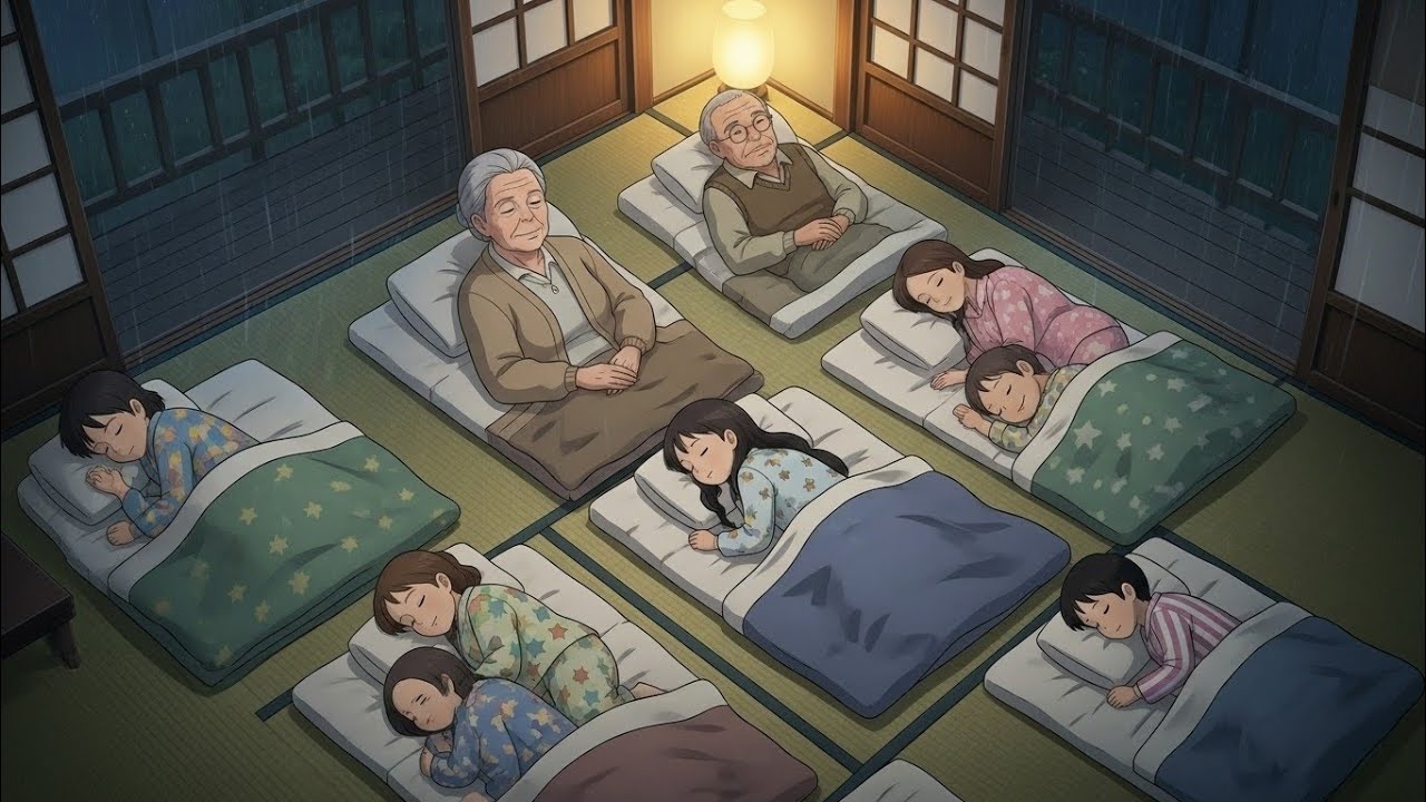 Cozy Ghibli Night at Grandma's House During Heavy Rain | Nostalgic Family Ambience