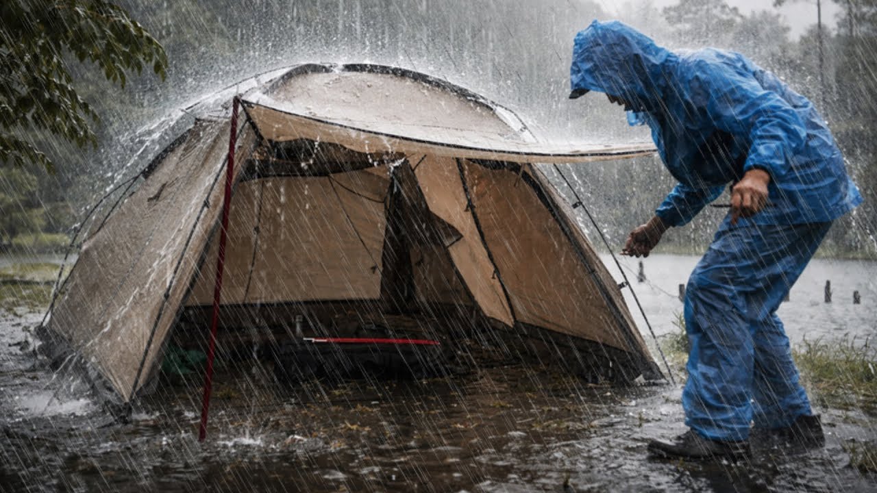 SCARY RAIN‼️CAMPING IN HEAVY RAIN NEAR LAKE - RELAXING HEAVY RAIN CAMPING 🌧️RELAXING ASMR RAIN SOUND